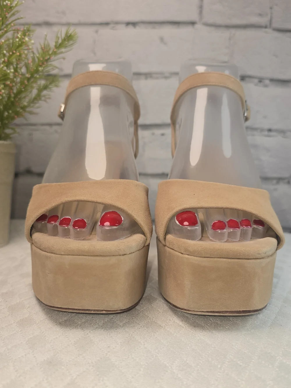 ANTONIO MELANI BONNY SUEDE PLATFORM SANDAL BLOCK HEEL NUDE WOMENS SIZE 6.5